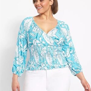 Lane Bryant turquoise and White Floral Top